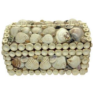 Handmade Seashell Encrusted Treasure Chest Jewelry Trinket Box Vintage Boho MCM